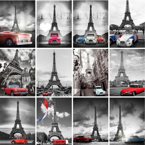 HUACAN Diamond Painting 5d Black Snd White Tower DIY Diamond Embroidery Landscape Mosaic City Home Art Decor