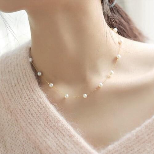 ALYXUY Vintage New Pearl Choker Necklaces For Women Crystal Chain Necklace Trendy Beads Jewelry Gift