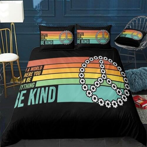 Be Kind Vegan Quote Quilt Cover Pillowcase 3Piece Comforter Bedding Set With Pillow Case Single Double Duvet Cover Home Decora