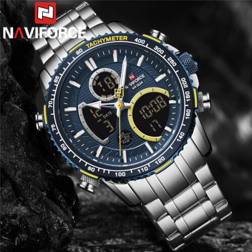 NAVIFORCE Classic Men Watch Quartz Digital Male Clock Military Sport Top Brand Luxury Silver Stainless Steel Man Wristwatch 9182