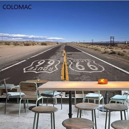 Colomac Custom U.S. Route 66 Landscape Background Wallpaper 3D Retro Restaurant Decor Mural Ornaments for Room Drop Shopping