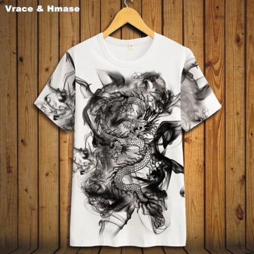 Chinese style smoke dragon totem printing fashion short sleeve t-shirt Summer 2017 breathable big size quality t shirt men S-3XL