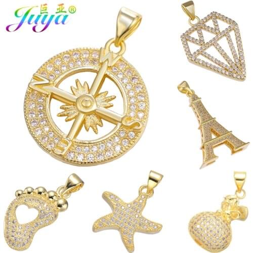 Juya DIY Pendants Supplies Micro Pave Zircon Elegant Glitters Compass Charms For Needlework Jewelry Necklace Bracelets Making