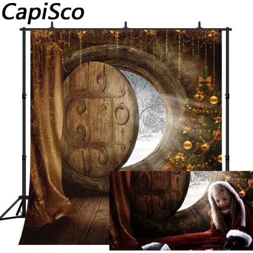 Capisco photo backdrops winter circle wood door house tree gift fantasy child Christmas background photography photocall