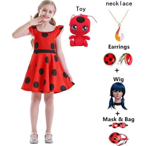 Carnival Redbug cosplay Girls Dress Summer Clothes Red bug Party Dress Childrens day Dot halloween costumes for women/kids