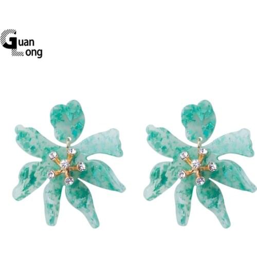 GuanLong Classic Dangle Fashion Acetic Acid Resin Flower Crystal Earring Women Big Acrylic Dangling Acrylic Earing Metal Jewelry
