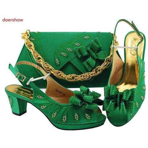 Doershow Italian matching dark green shoe and bag set african wedding shoe and bag sets! SXF1-4