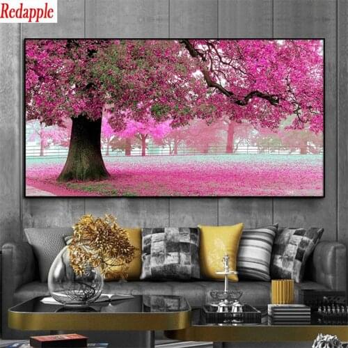 Full Diy diamond painting Natural scenery, pink big tree picture rhinestones embroidery diamond mosaic 5d cross stitch decor