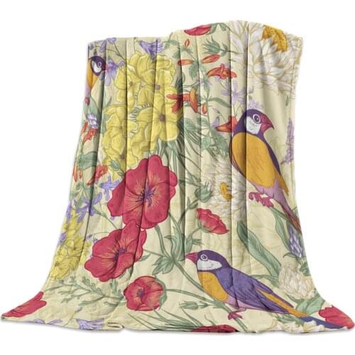 Garden Vintage Flower Bird Butterfly Throw Blanket Portable Soft Sofa Blanket Warm Microfiber Flannel Blankets for Beds
