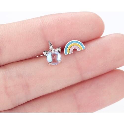 Chandler Unicorn Rainbow Stone Earring For Women Colorful Enamel Animal Opal Stone Stud Earrings Kids Birthday Gifts Drop Ship