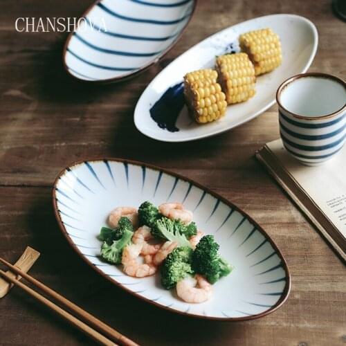 CHANSHOVA Modern style Oval Hand-painted Ceramic Dinner salad Plate Steak Dish Dessert Tray Porcelain Kitchen Utensils H101