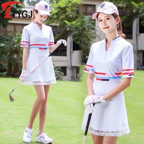 Womens Slim Golf Dress Clothes Golf Tennis Baseball Apparel Dress Girl Sweat Short Sleeve Summer Uniform Striped Dress