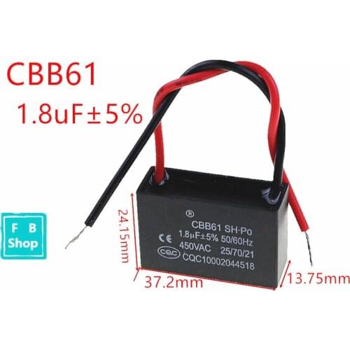 1pcs CBB61 1.8uF 450VAC starting capacitance AC Fan Capacitor CBB Motor Run Capacitor