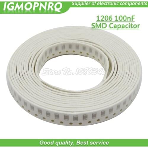 100pcs 1206 smd capacitor 100NF X7R Error 10% 50V 0.1UF 104 capacitance IGMOPNRQ