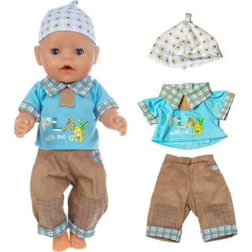 3 pcs in 1,Hat + T-shirt + Pants Suit Wear For 43Cm Baby New Born Doll Clothes Accessories,Gifts For Baby Girl Toy
