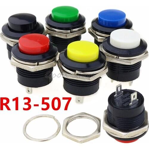 6 pcs R13-507 Momentary SPST NO Red Black White Yellow Green Blue Round Cap Push Button Switch AC 6A/125V 3A/250V 6color