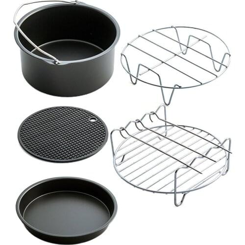 Air Frying Pan Accessories 5Pcs Kitchen Accessories Fryer Baking Cookware Baking Basket Pizza Pan Grill Pot Rack tools