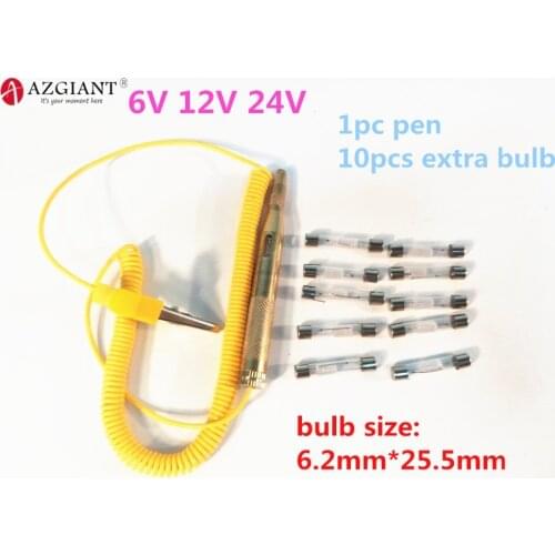 Car Light Lamp Voltage Test Automotive Copper Circuit Test Pen Electrical Line Repair Tool 6V12V 24V with Spring Cable LED Bulb