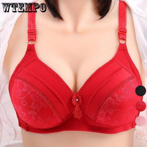 100D Cup Plus Size Bras Women Push Up Bra Seamless Gather Red Sexy Floral Brassiere Wireless Soft Large Bralette for Female 2021