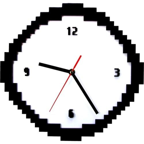 Black and White Jaggy Old Pixels Pixellated Analog Home Decor Gift For Geeks Pixel Time Clock 8 Bit Style Retro Pixel Wall Clock