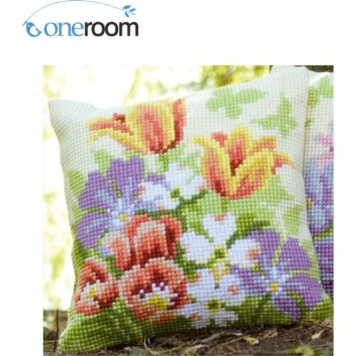 CX0749 Flowers Acrylic Yarn Embroidery Pillow Tapestry Cushion Front Cross Stitch Pillowcase DIY needlework