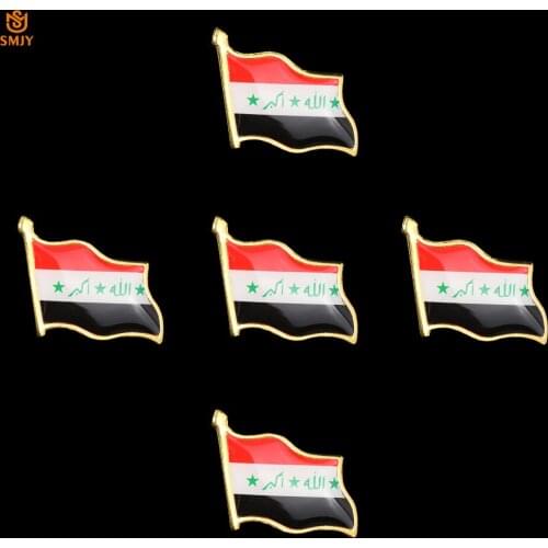 5PCS Iraqi Flag Enamel Pin Asian Patriot Gold Plated Tie Denim Suit Lapel Clothing Accessories Brooch Badge Jewelry Collection