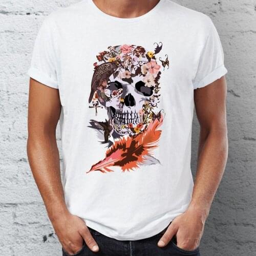New Mens Short Sleeve t-shirt Butterfly Birds And Floral Sugar Skull Nature Tshirt Harajuku Streetwear Cool Tees Tops