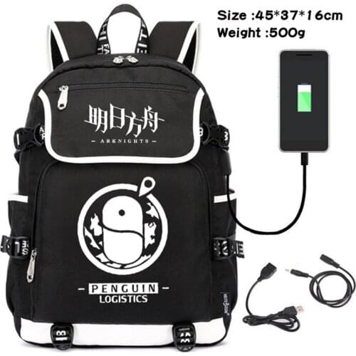 Game Arknights Canvas Backpack USB Charging Shoulders Teenagers Zipper Travel Laptop Bag Boys Girls Schoolbag Cartoon Packsack