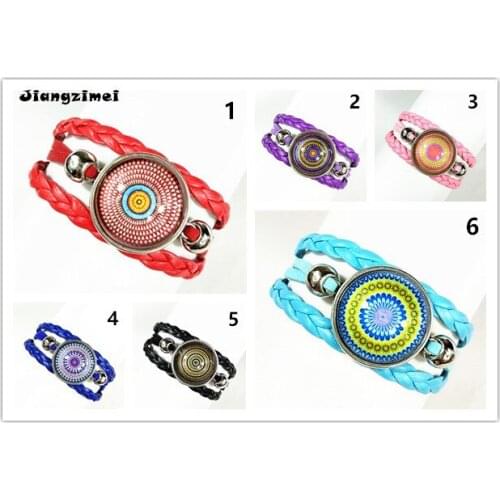 Jiangzimei24pc Bandanna Mandala Flower Glass Cabochon Bracelets Paisley Leather Charm bracelet for women