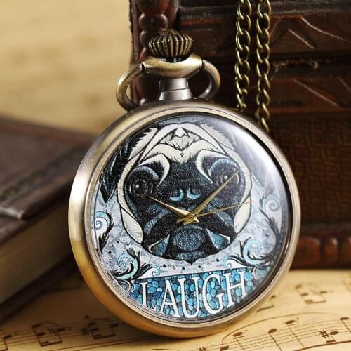 Pocket Watch Antique Dog Painted Women Men Pendant Necklace Unique Steampunk Quartz Pocket Watches FOB Chain Xmas Gift 2020