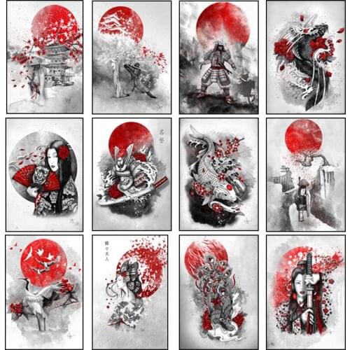 Canvas Painting Japanese Zen Ink Painting Art Posters Samurai Kanji Wall Art Prints The Family for Living Room Decoration
