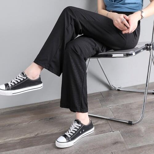 Korean Version Ice Silk Wide Leg Pants WomenS Summer High Waist Feeling New Girl Thin Loose Large Casual Straight Trousers