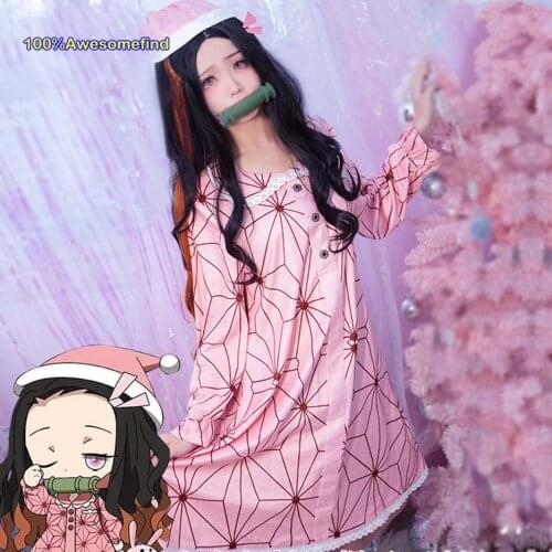 Anime Demon Slayer Kimetsu no Yaiba Kamado Nezuko Cosplay Costume Pink Sleepwear Dress Christmas Xmas Halloween Costume