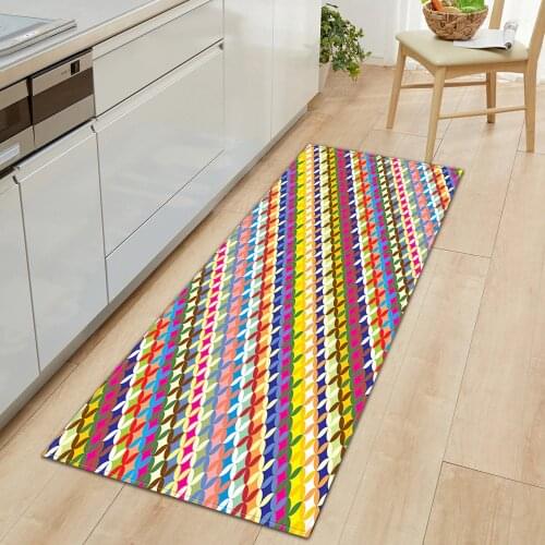 Kitchen Mat Strip Bedroom Entrance Door Mat Geometric Pattern Home Floor Decoration Living Room Carpet Bathroom Non-slip Carpet
