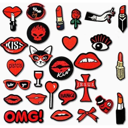 Red Girl Lady Iron On Patches Sewing Embroidered Applique for Jacket Clothes Stickers Badge DIY Apparel Accessories Patch