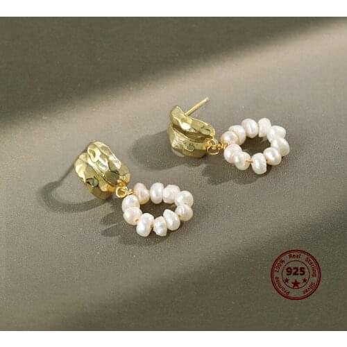 Hot Sale 100% S925 Sterling Silve Exquisite Fashion Composed of Ten Pearlsl Earrings Retro Style Gold-Plated Eardrop