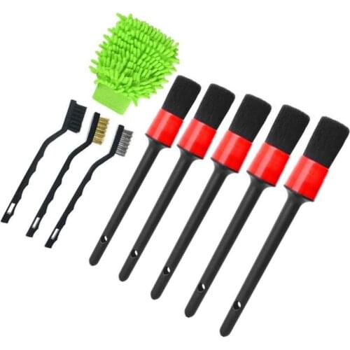 9Pcs Detailing Brush Set Boar Hair Car Cleaner Brush Set for Cleaning Car Motorcycle Interior Exterior Leather Air Vents