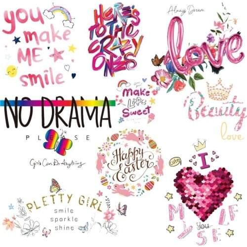 DIY Love Patch Iron On Transfers For Clothing Heat Transfers Letter Thermo Stickers On Washable Clothes Stripe Cartoon Transfer
