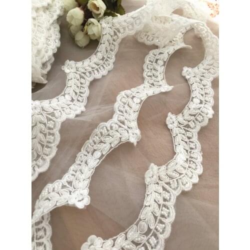 Small scallop lace trim beaded lace boarder bridal dress lace trim DIY veil lace trim