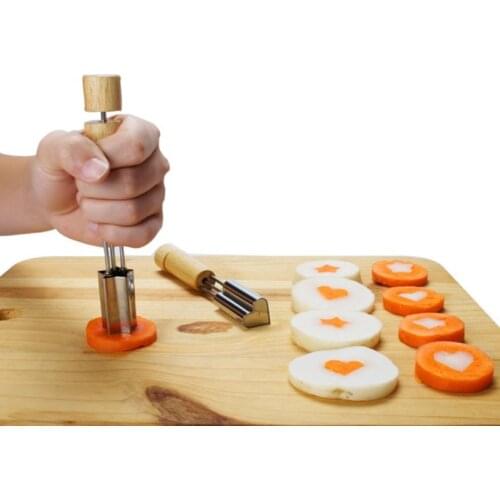 Stainless Steel Cookie Cutter Mold with Wood Handle Fondant Stamp Biscuit Fruit Vegetable Embossing Mold Decorative Cookie Tools