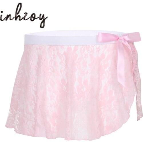 Men See Through Sheer Lace Lingerie for Male Crossdressing Sissy Panties Mid Rise Side Split Bowknot Mini Skirt Erotic Nightwear