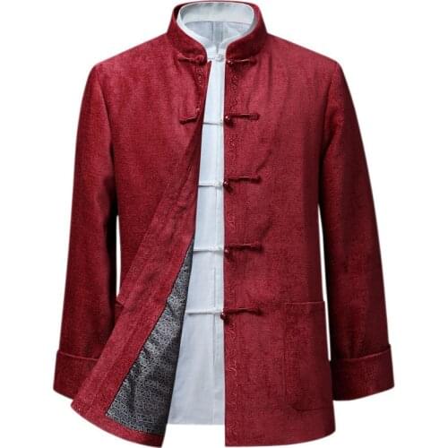 Autumn and winter thick middle-aged and elderly Tang suit mens long-sleeved jacket Chinese style Chinese disc button Hanfu men