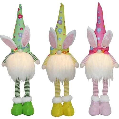 Easter Faceless Bunny Gnome Ornaments Cartoon Rabbit Doll with Light Easter Plush Dwarf Doll Home Party Decor Kids Toy