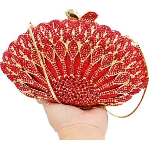 Luxury Diamante Red Evening Bags Wedding Bridal Prom Bags Purse Female Clutch Bags Chain mini Shoulder Bags SC894