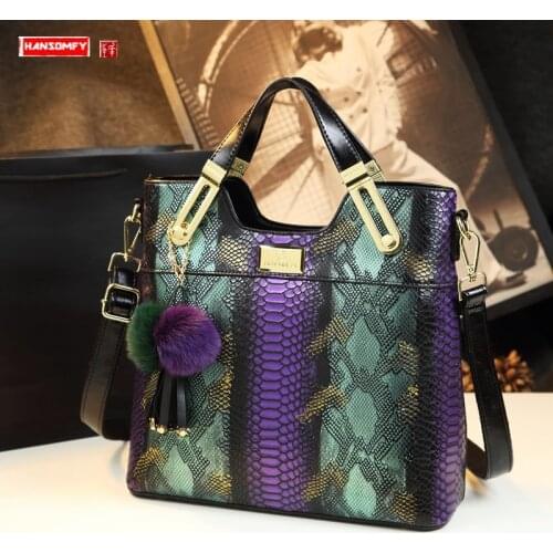 Luxury Cowhide Leather Women Handbags fashion female Chain Serpentine portable Tote bag ladies tassel shoulder messenger bags