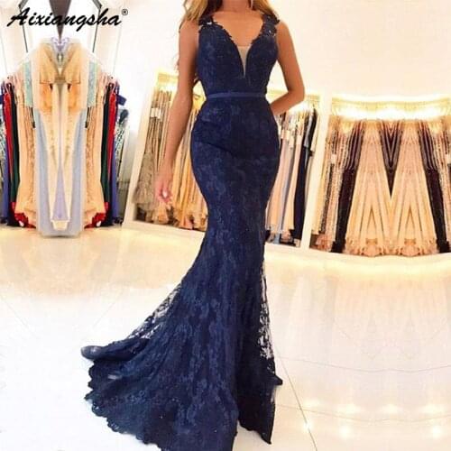 Sexy Mermaid Lace Evening Dresses V Neck Formal Evening Gown With Beading vestido de fiesta Long Prom Dresses