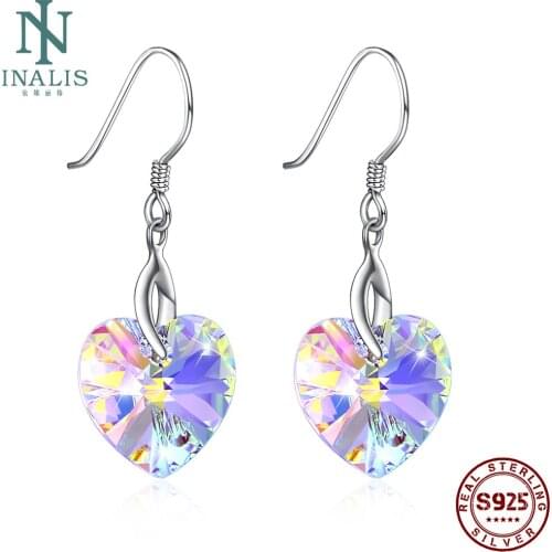 INALIS 925 Sterling Silver Drop Earrings For Women Heart-Shaped Austria Crystal Drop Earrings Party Fine Jewelry New Arrival