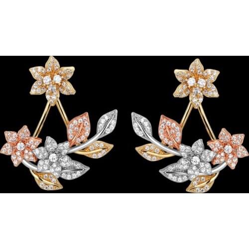 Lanyika Fashion Jewelry Promotion Luxury Delicate Flower with Leaf Earrings Stud Micro Pave for Wedding Party Popular Best Gift