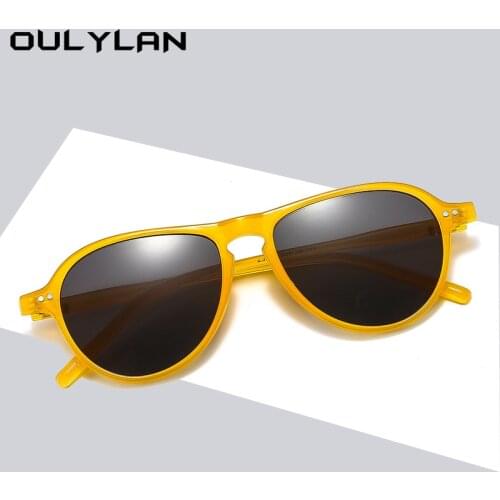 Oulylan New Classic Yellow Sunglasses Women Vintage Pilot Goggles Retro Brand Designer Men Oval Big Frame Colored Eyewear Black