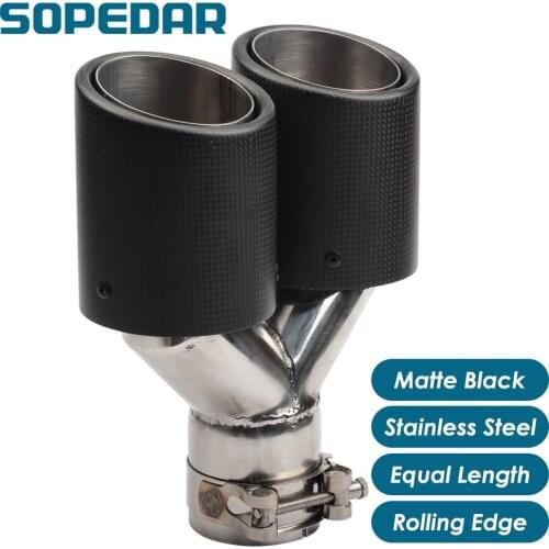 SOPEDAR Y Model Dual Equal 3k Matte Carbon Exhaust Pipe Universal Stainless Steel Car Tail Tip End Muffler AK Auto Parts AP17KR